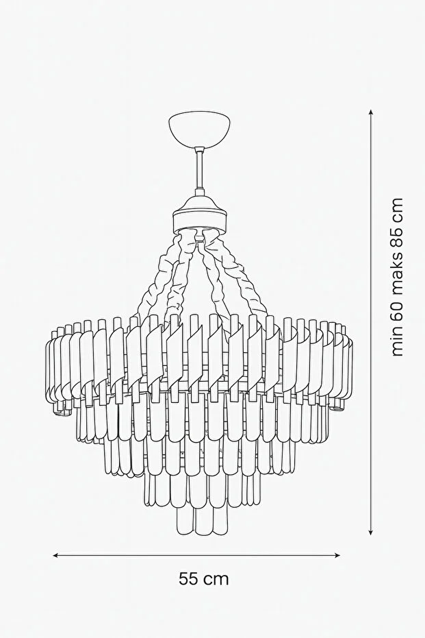 Palmira 55'lik Prizma Kesim Kristal Taşlı Lüks Salon Avize - (Beyaz Krom)